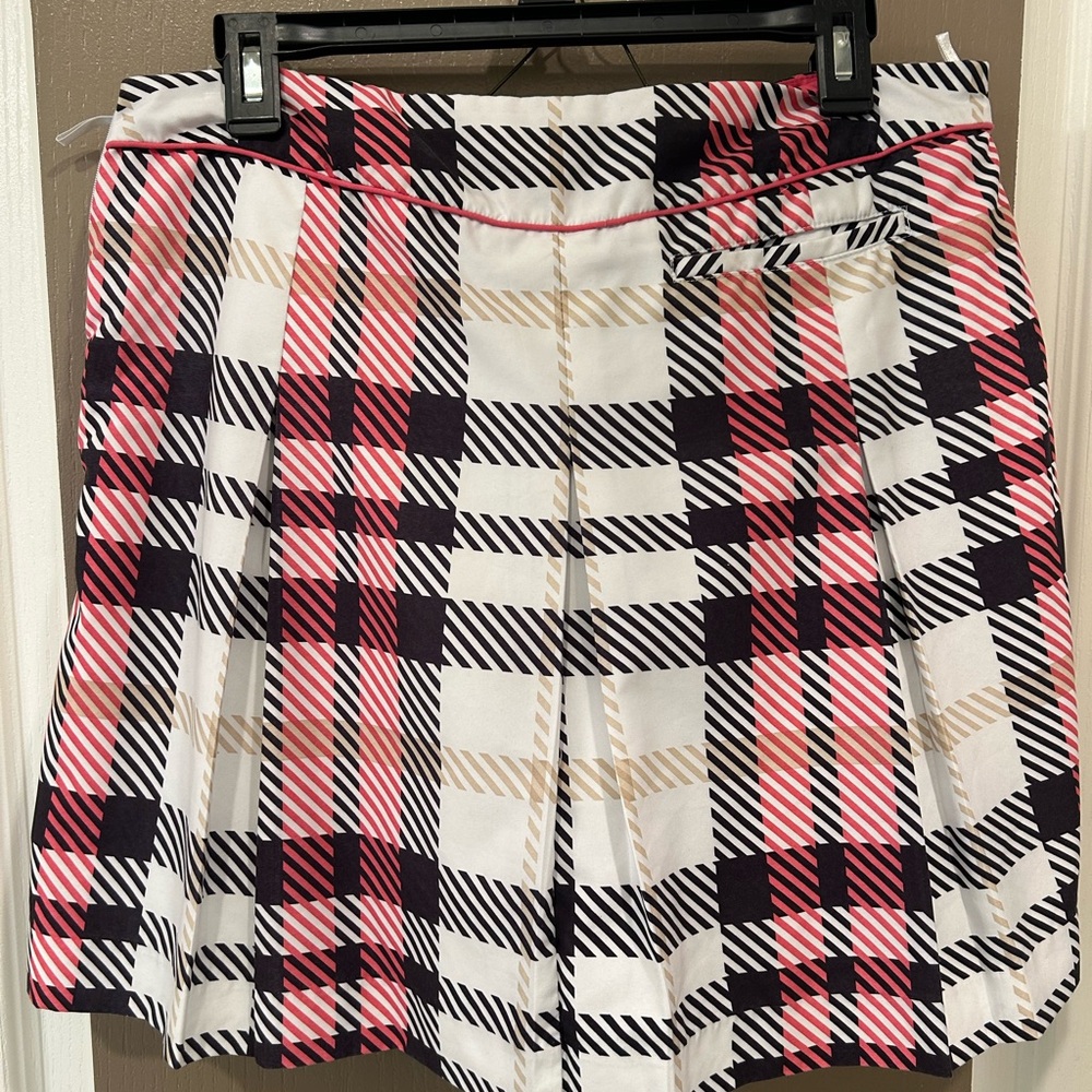 Plaid A-Line Skirt in Black, White, and Pink